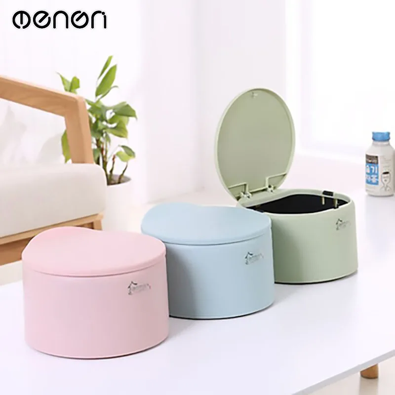 

MENEN Home Desktop Push-pull-lid Round Trash Can Living Room Bedroom Storage Bin with Lid LF71062