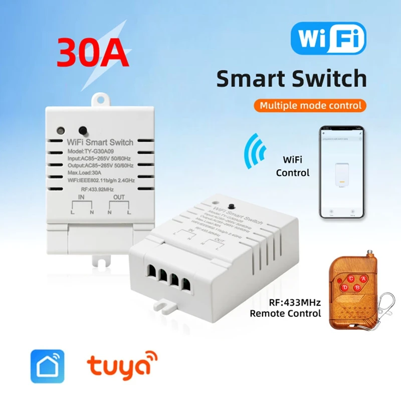 

Умный Wi-Fi переключатель Tuya с таймером и пультом ДУ, Wi-Fi беспроводной контроллер, 30 А, монитор мощности, кВтч, для Alexa Google Home