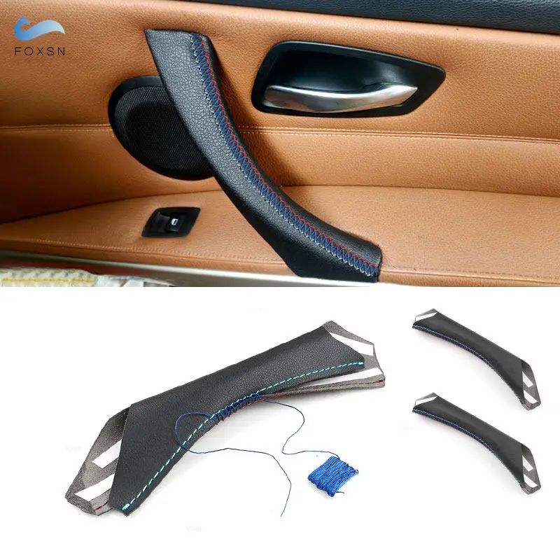 

Для BMW 3 серии E90 E91 3 шт. LHD/RHD кожа из микрофибры Автомобильная внутренняя дверная ручка панель Натяжной чехол отделка черный с красной синей линией