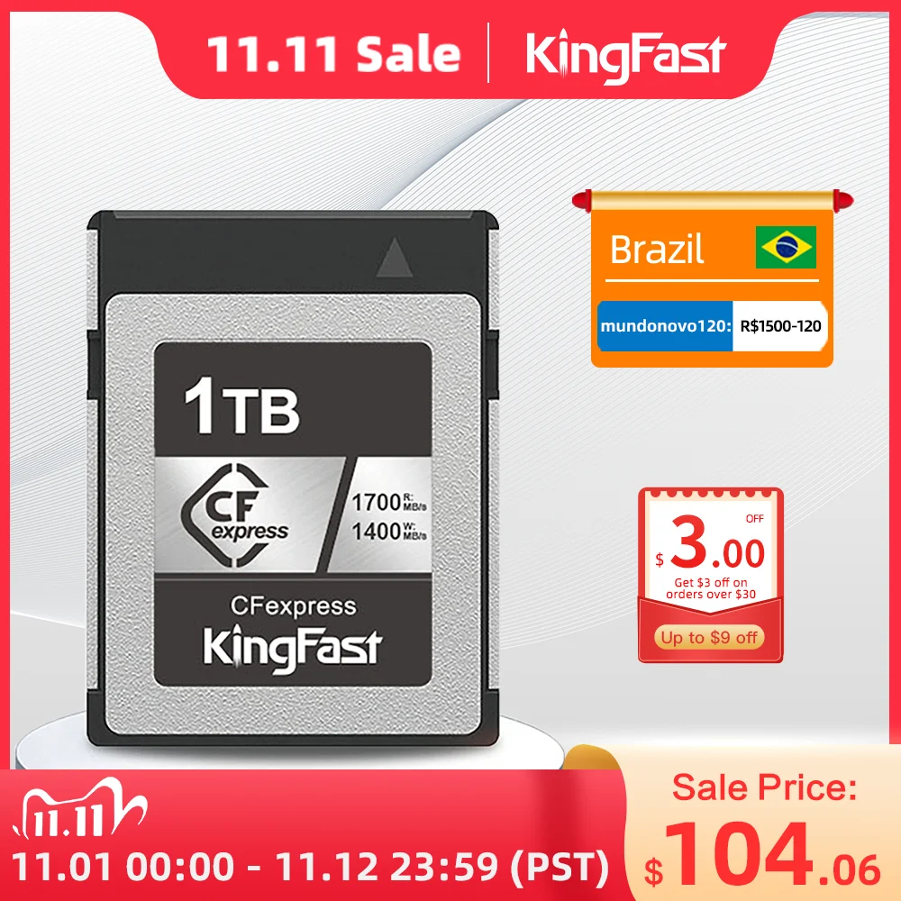 Tanie KingFast CFexpress Typ B Karta Pamięci 128GB 256GB 512GB 1TB CF Express Cyfrowa Karta Pamięci Do Lustrzanka Cyfrowa Kamera RAW 4K Wideo