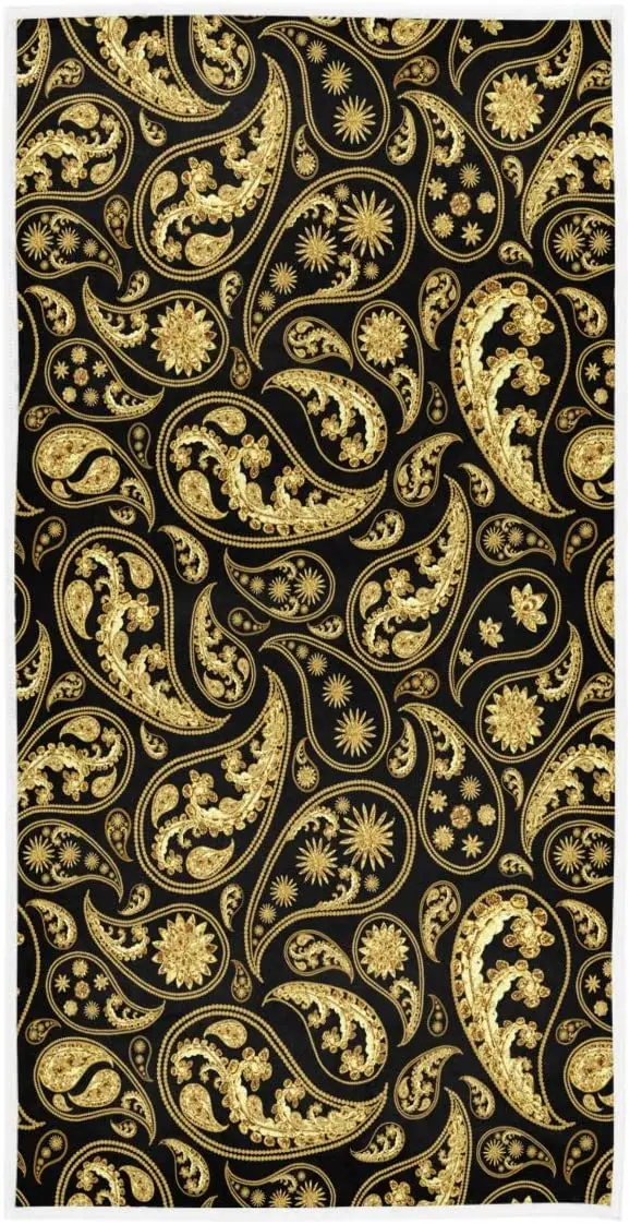 Полотенце для лица в стиле бохо золотистое черное с рисунком Пейсли |