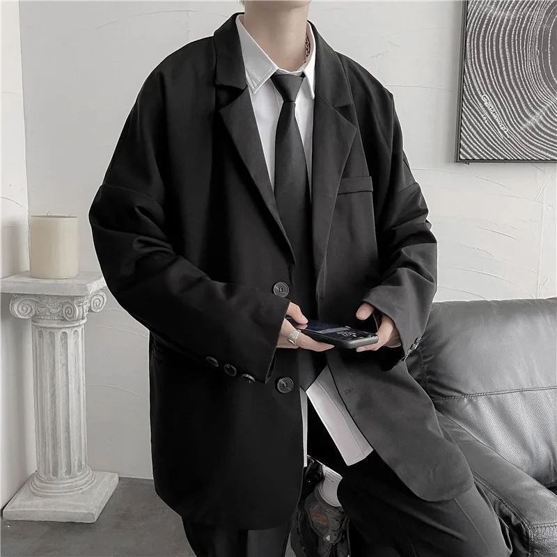 

Модные блейзеры, стильная Корейская повседневная одежда для офиса и колледжа, Новое поступление, Весенняя Черная Мужская красивая одежда, мужская Свободная однотонная одежда