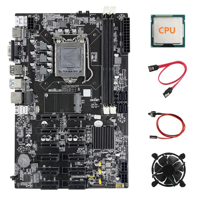 

Материнская плата B75 ETH для майнинга 12 PCIE + случайный ЦП + вентилятор + SATA кабель + коммутационный кабель LGA1155 MSATA DDR3 B75 BTC материнская плата для майнинга