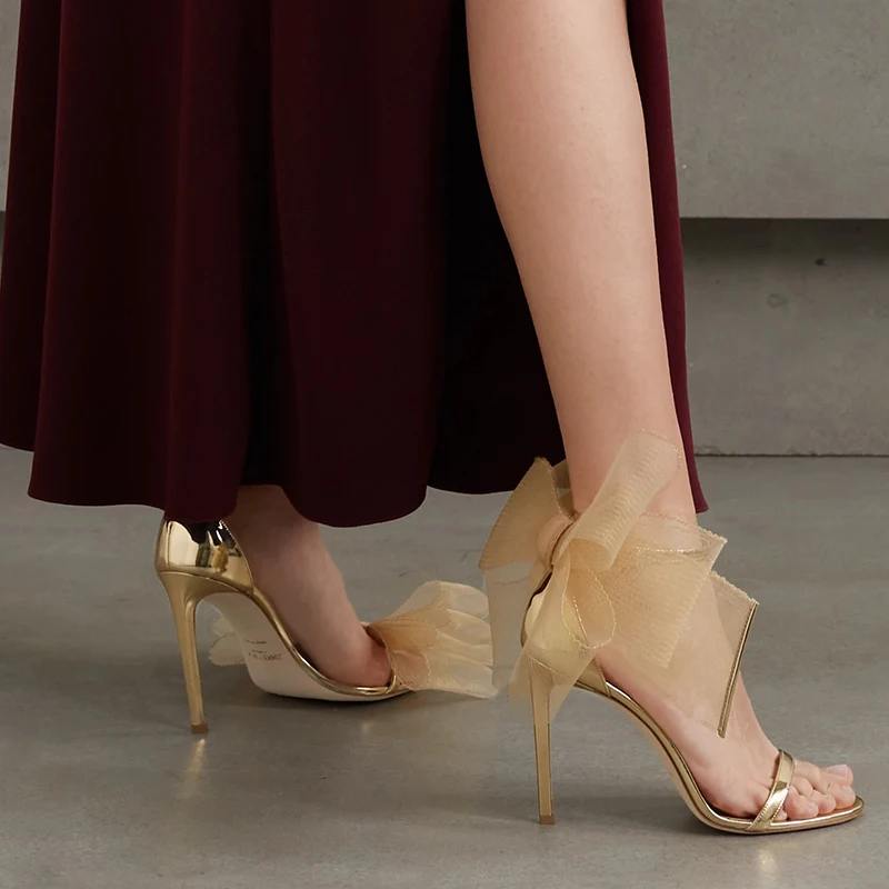 

Asymmetric Grosgrain Stiletto Belt Buckle Zapatos Mujer Aveline Fascinator Bow Heels Designer Women Sandals Mesh Wedding Shoes