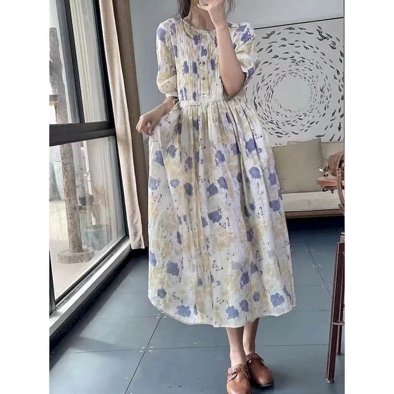 Женское винтажное платье с рукавом до локтя свободное ТРАПЕЦИЕВИДНОЕ ПЛАТЬЕ