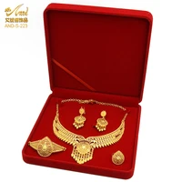 aniid dubai plated jewelry set for women indian earring and necklace nigeria moroccan bridal accessorie wedding bracelet gifts