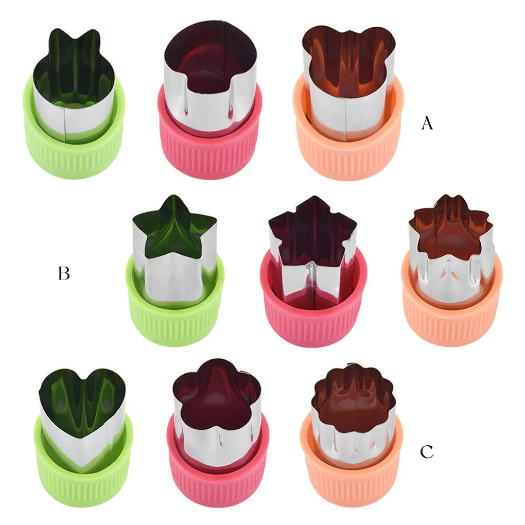 

Hot Sale 3pcs Vegetable Slicing Mold Stainless Steel Mould Carrot Cucumber Fruit Slicing Stencil Template