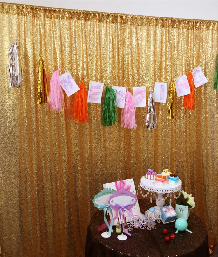 

H4xW2M bright gold sequin wedding backdrop curtain with pleats