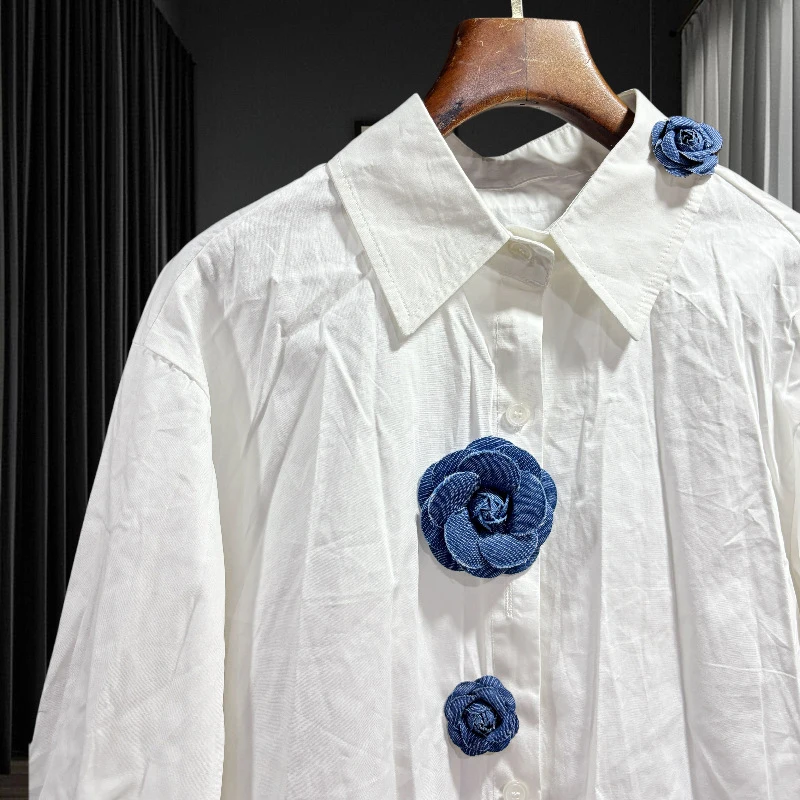 KBQ Colorblock лоскутные аппликации уличные рубашки для женщин с лацканами и длинными