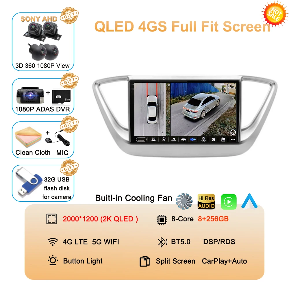 

Android 15 для Hyundai Solaris 2 2017-2019 2020, авто WIFI + 4G Carplay, автомобильный радиоприемник, мультимедийный видеоплеер, GPS-навигация, камера 360