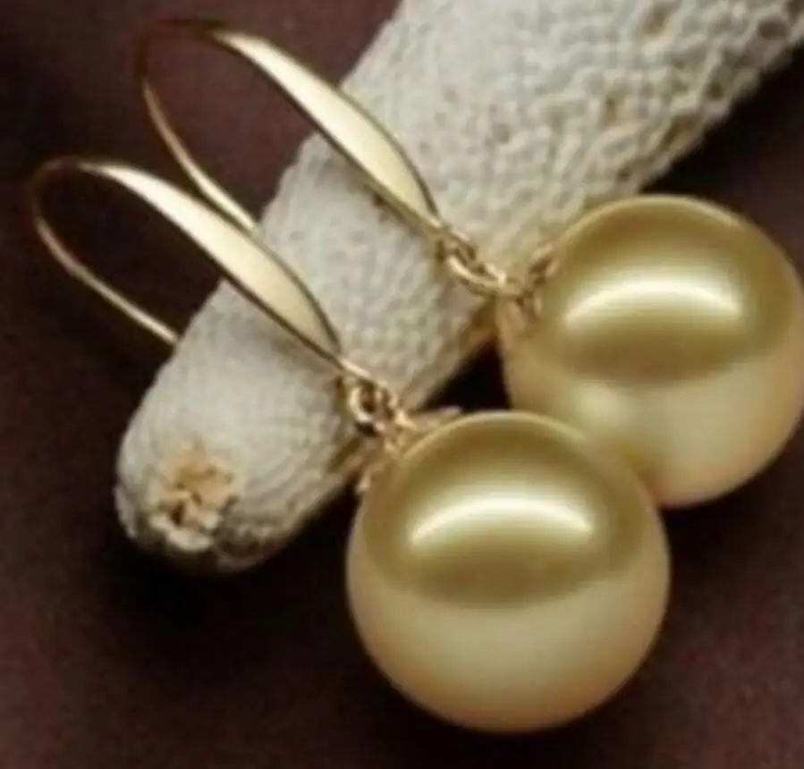 

Fashion jewelry Huge AAA 16mm natural south sea golden shell pearl earrings