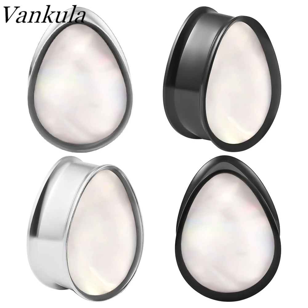 

Vankula 2pcs Stainless Steel Water Drop White Shell Ear Tunnels Plugs Expander Flesh Gauges Stretchers Body Piercing Jewelry