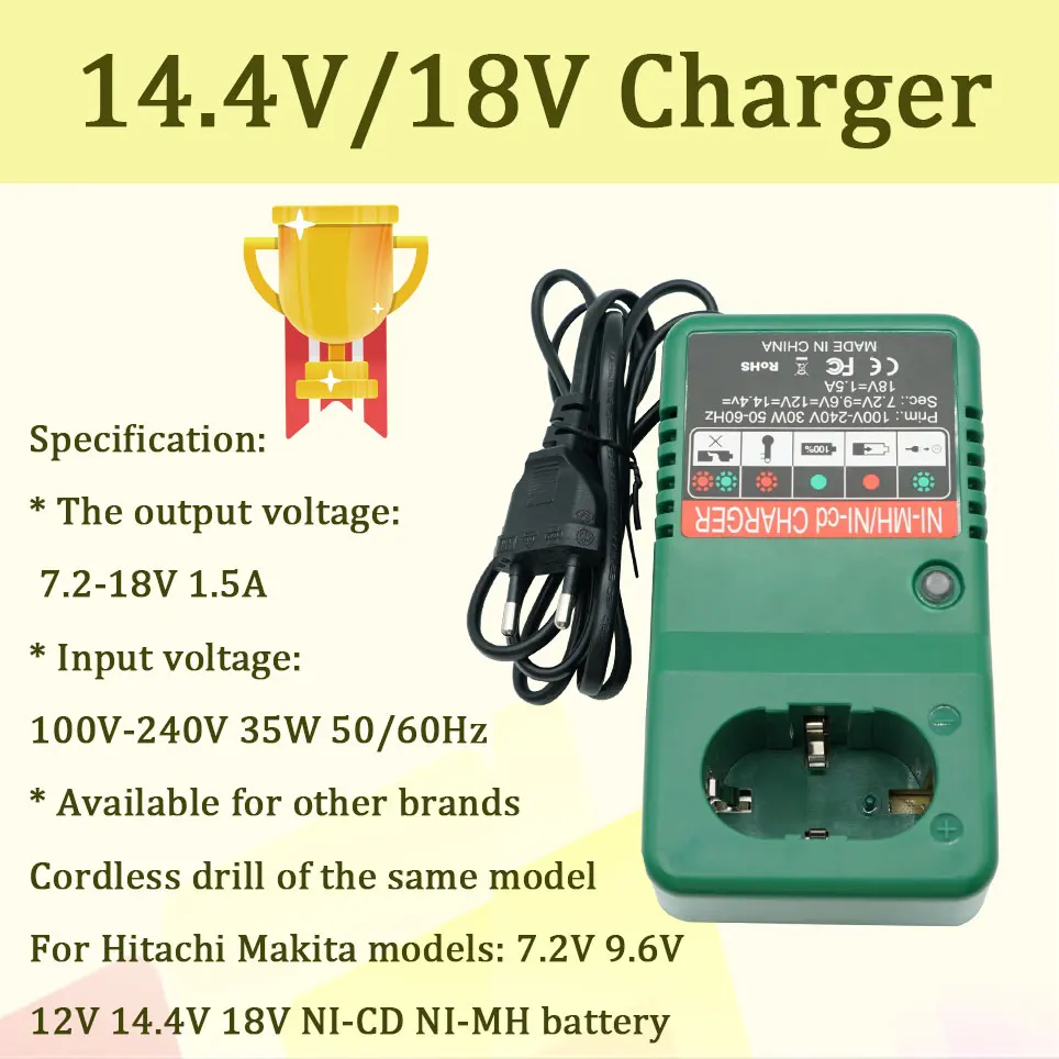 

7.2V/9.6V/12V/14.4V/18V NI-CD/NI-MH Charger Makita 9000 9001 1220 1222 1233S 1233SA 1420 1422 1433 Hitachi EB1230 EB1212S