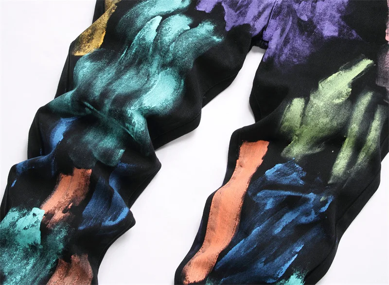 Джинсы мужские прямые с принтом модные штаны из денима в стиле панк уличная