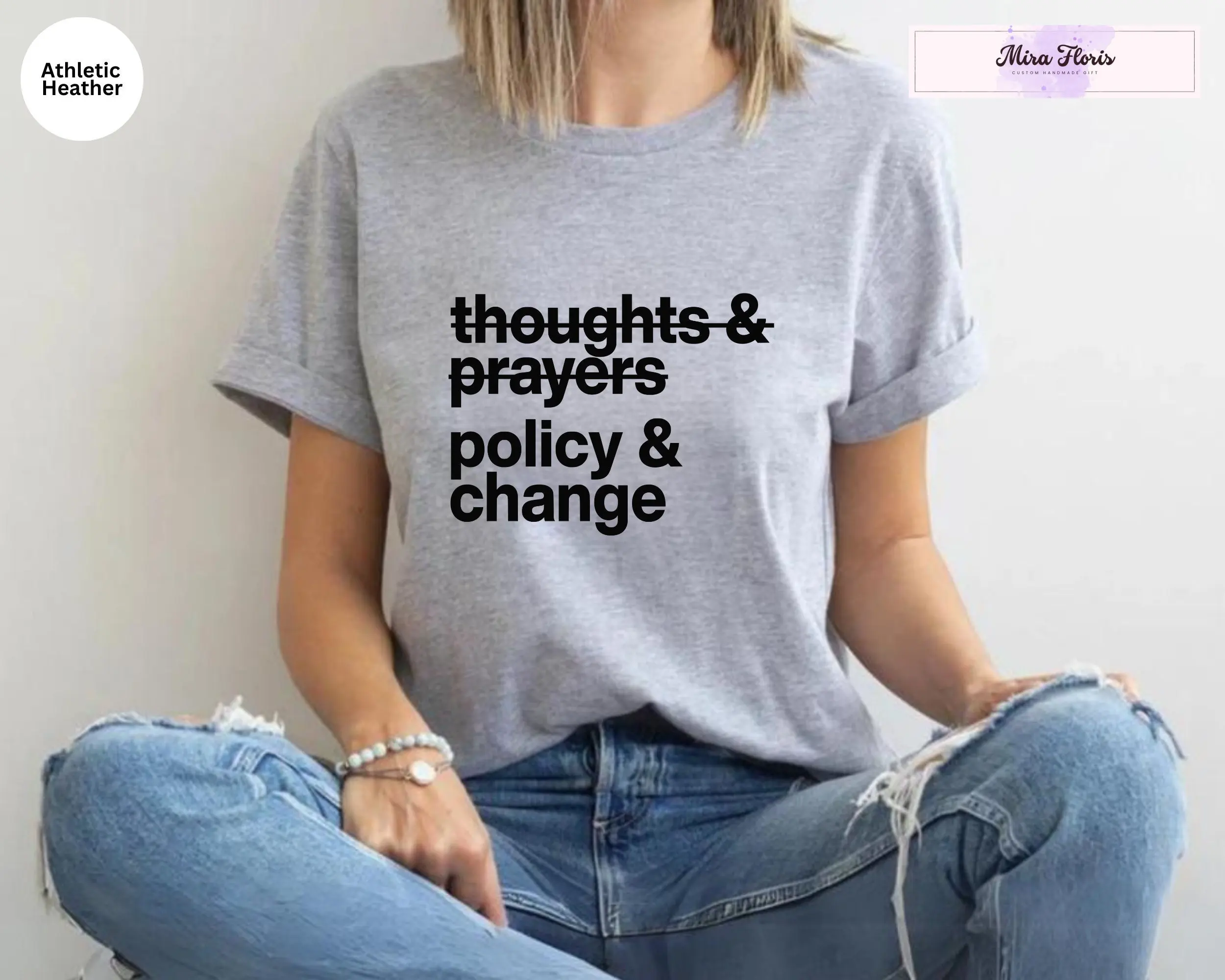 Футболка Мысли и молитва с изменением политической правосудия политическая