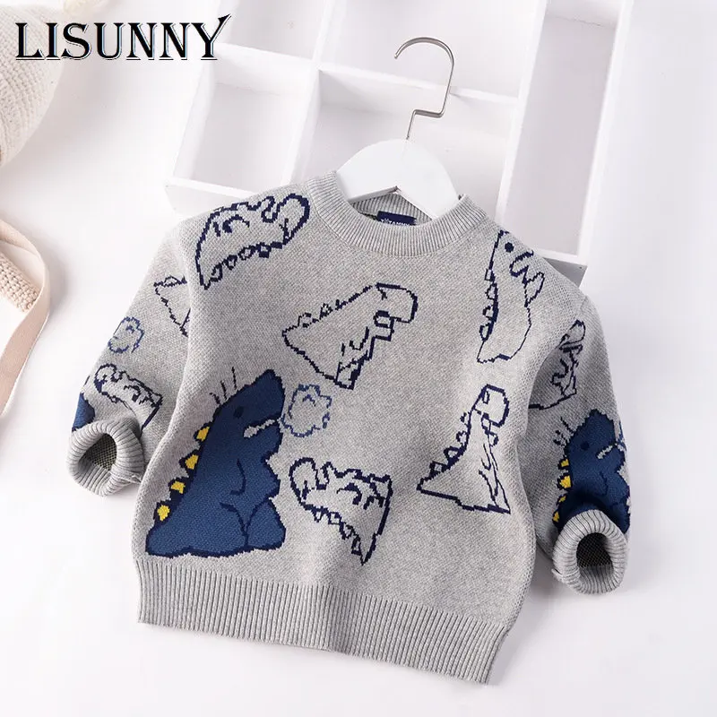 

2022 Autumn Winter Children Cartoon Dinosaur Knitted Sweater Kids Baby Boys Pullover Jumper Cotton Toddler Clothes 2-7y
