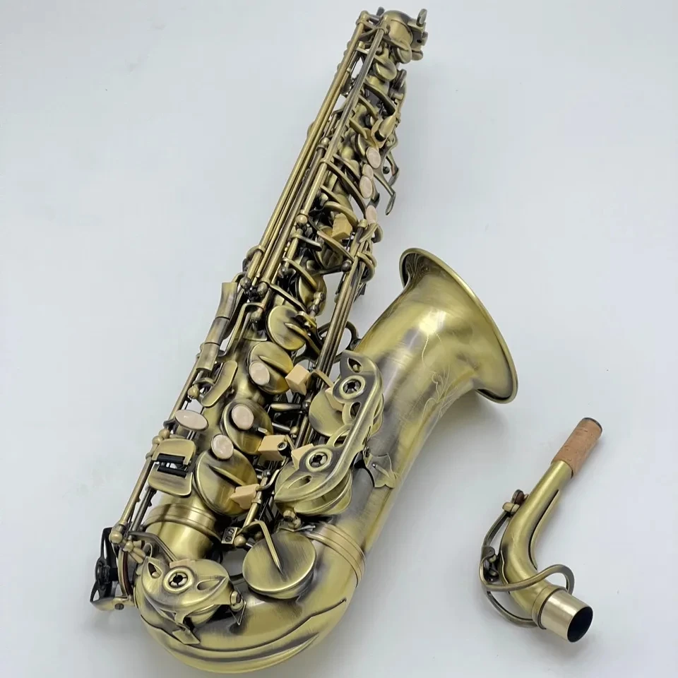 

European high-end Eb Alto saxophone green antique gold-plated shell button down B tune alto sax playing musical instrument