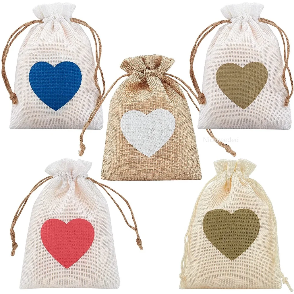 

12-30 шт., льняные мешочки для подарка, 5 цветов