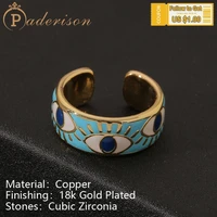 vintage egyptian style resin eyes totem opening rings retro devils eye blue rings copper 18k gold plating cool finger ring