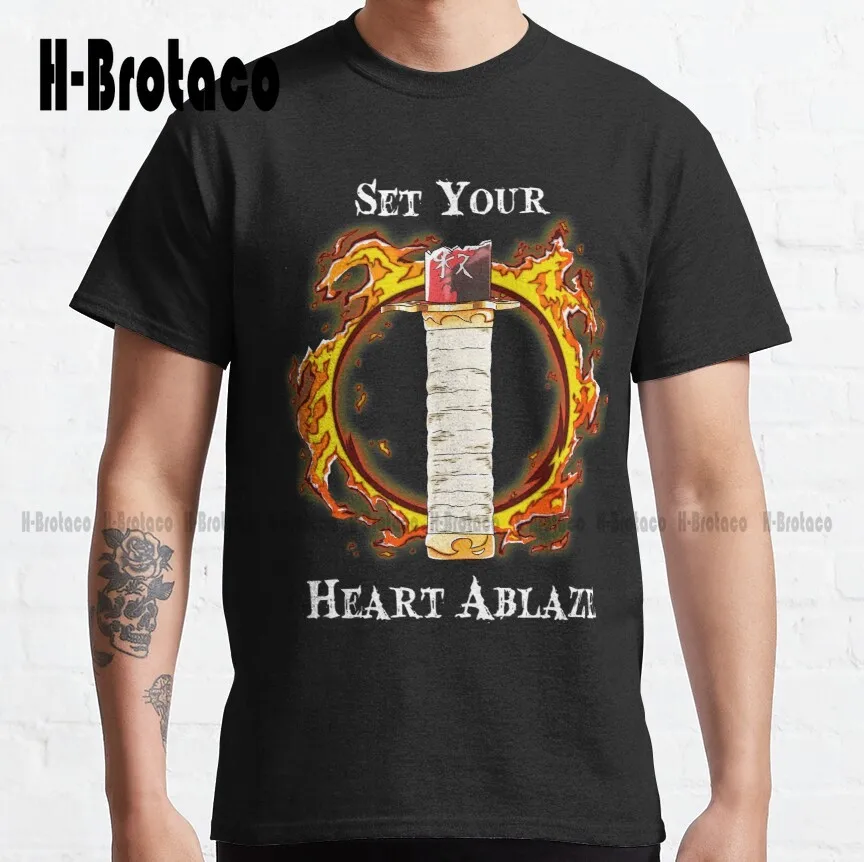 

Set Your Heart Ablaze - White Font Classic T-Shirt Demon Slayer Funny Art Streetwear Cartoon Tee Xs-5Xl Unisex Digital Printing