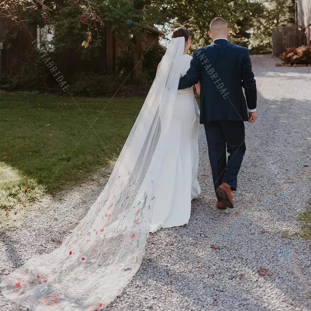 Романтическая длинная цветочная кружевная мягкая сетчатая свадебная фата по