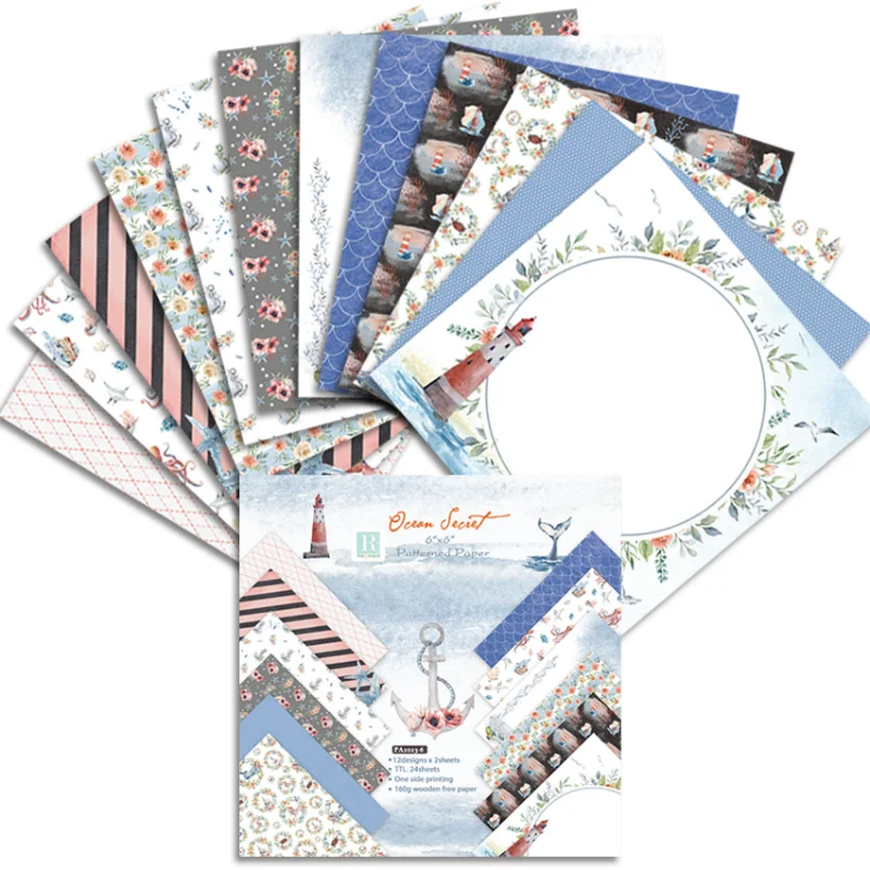 

24 Sheet Ocean Travel DIY Paper Pad Photo Album Scrapbook Junk Journal Scrapbooking Collage Card Background Pattern Papers