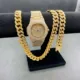 3pcs Fashion Mens Jewelry Set Iced Out Watch Necklaces Bracelet Mens Hip Hop Miama Cuban link Chains Choker Jewelry Gold Watches Other Image