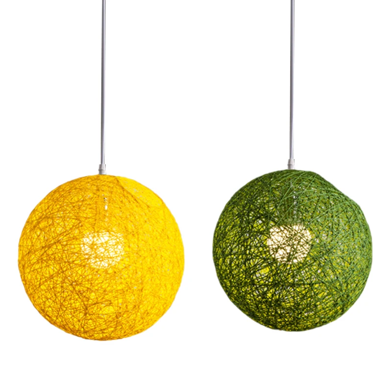 

2 Pcs Rattan And Hemp Ball Chandelier Individual Creativity Spherical Rattan Nest Lampshade,Green Bamboo & Yellow Bamboo
