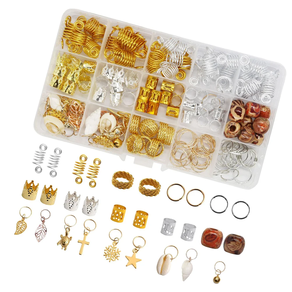 158pcs Vintage Hair Beads DIY Hair Braid Rings Hair Braid Accessories Jewelry Making Charm Dreadlock Charms