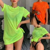 2019 summer womens sheer mesh see though neon green bikini cover up swimwear swimsuit bathing summer beach dress outfit
