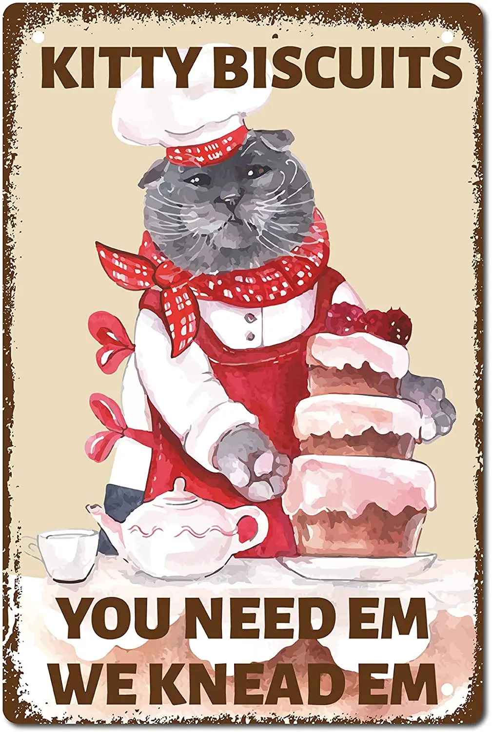 

Cat Metal Tin Sign Kitty Biscuits We Knead Em You Need Funny Sign Vintage Retro Poster Bathroom Quote Vintage Sign for