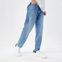 a21 summer mens cool fiber light blue taper ankle length trousers simple fasion clim fit denim pants male casual jeans