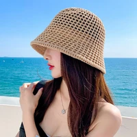 women summer hats dome bucket hat elegant casual foldable beach caps japanese style hollow out knit fisherman caps