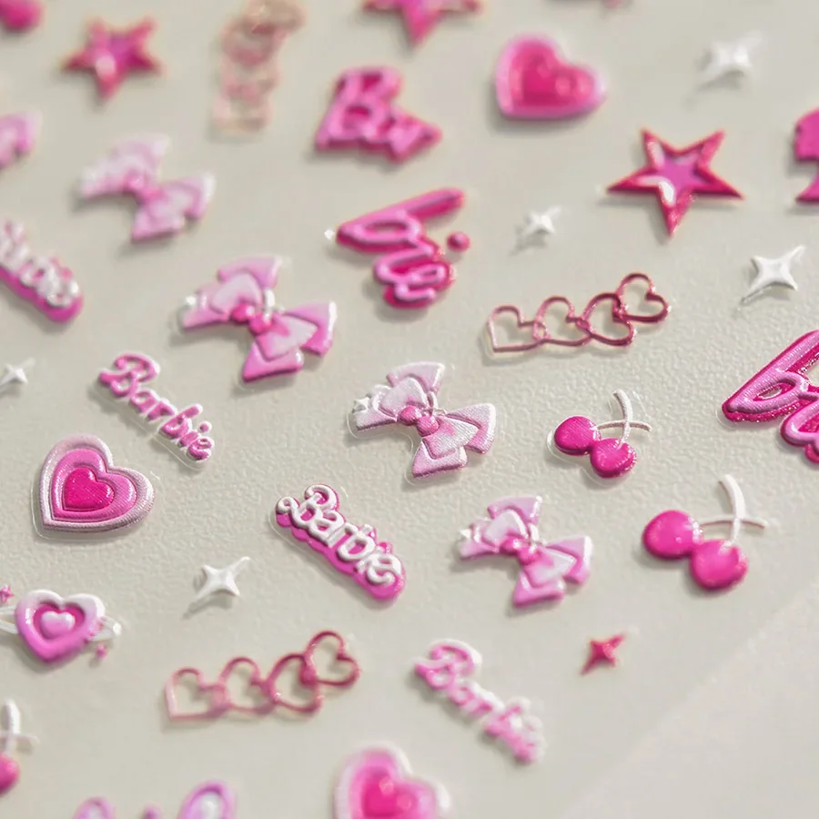 

Barbie Relief Nail Stickers Anime Kawaii Cartoon Water Proof Doll Nails Art Patch Decals Manicure Decoration Girly Gift