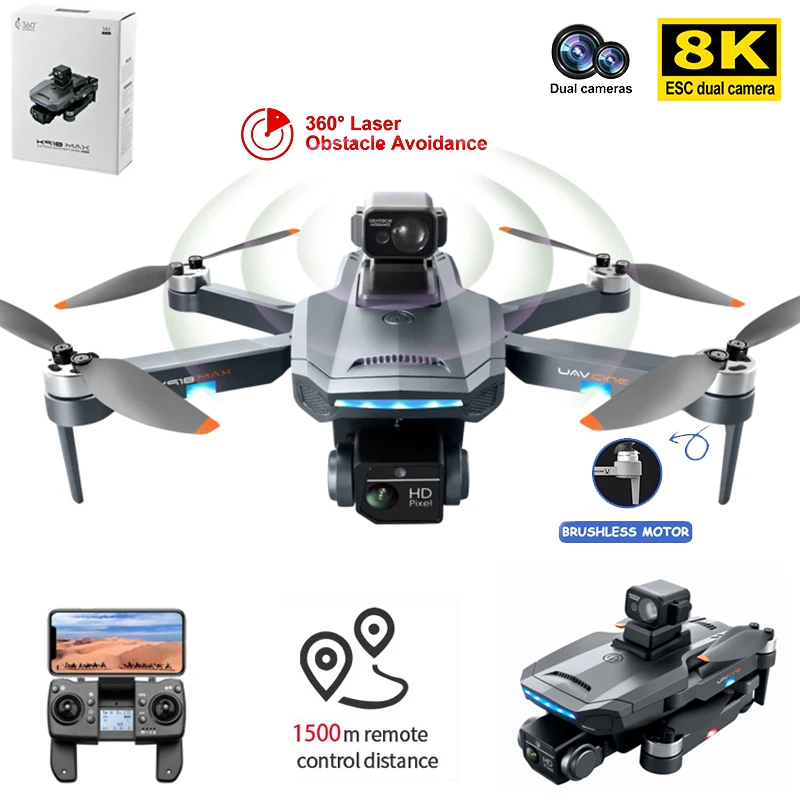 

Keuhz K918 MAX GPS Drone 8K Professional Obstacle Avoidance Dual HD Camera Brushless Foldable Quadcopter RC Distance 1.2KM