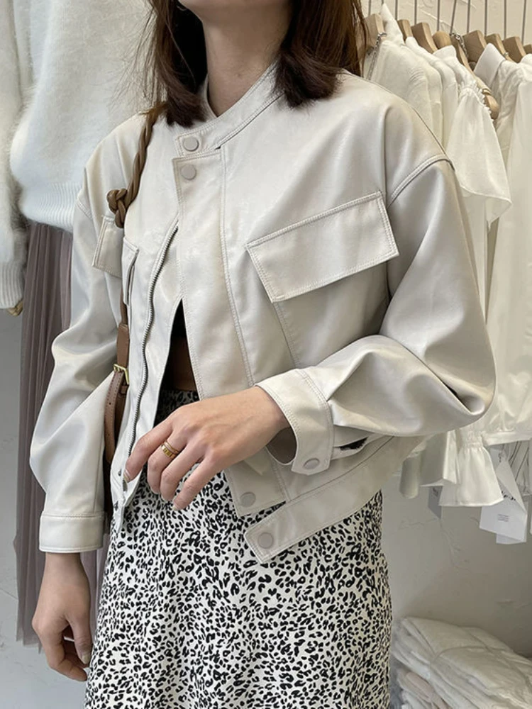 Black Biker Zipper Leather Jacket Women High Street Korean Fashion Outerwear Chic Tops Female Casual Loose Moto Coat Autumn 2022