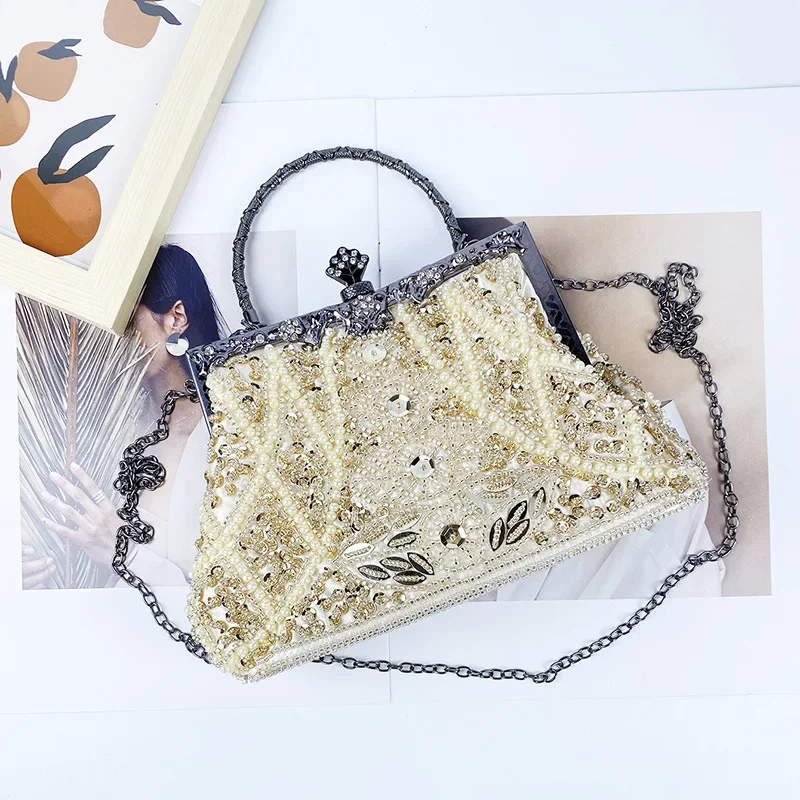 Роскошные вечерние сумочки с жемчугом и бусинами модные банкетные клатчи на