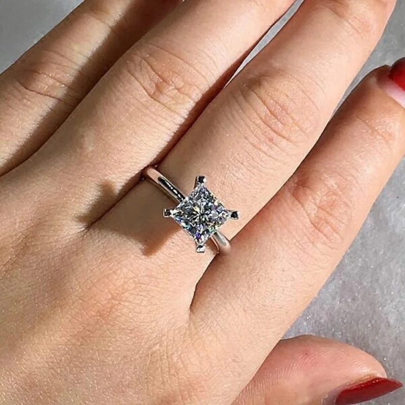 

Fashion Trendy Sqaure Crystal Women's Ring Wedding Party Engagement Rings Jewelry Hand Accessories Size 6-10