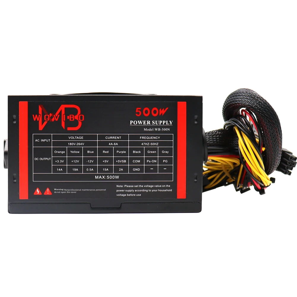 pc power supply psu rated 500w 110v 220v bivolt for atx computer case gaming 120mm fan 2024pin 12v desktop source btc eu plug free global shipping