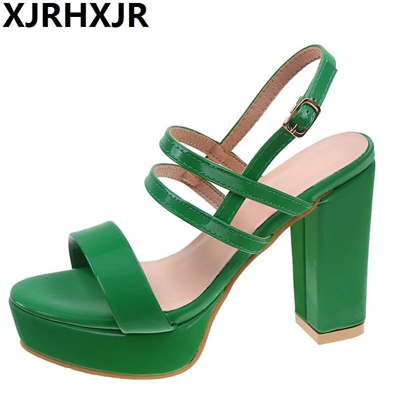 

Womens Shoes Belt Buckle Sandals Women New Summer Fashion 12CM Sexy High Heels Model Catwalk Sandals 4 Colors Size 35-43