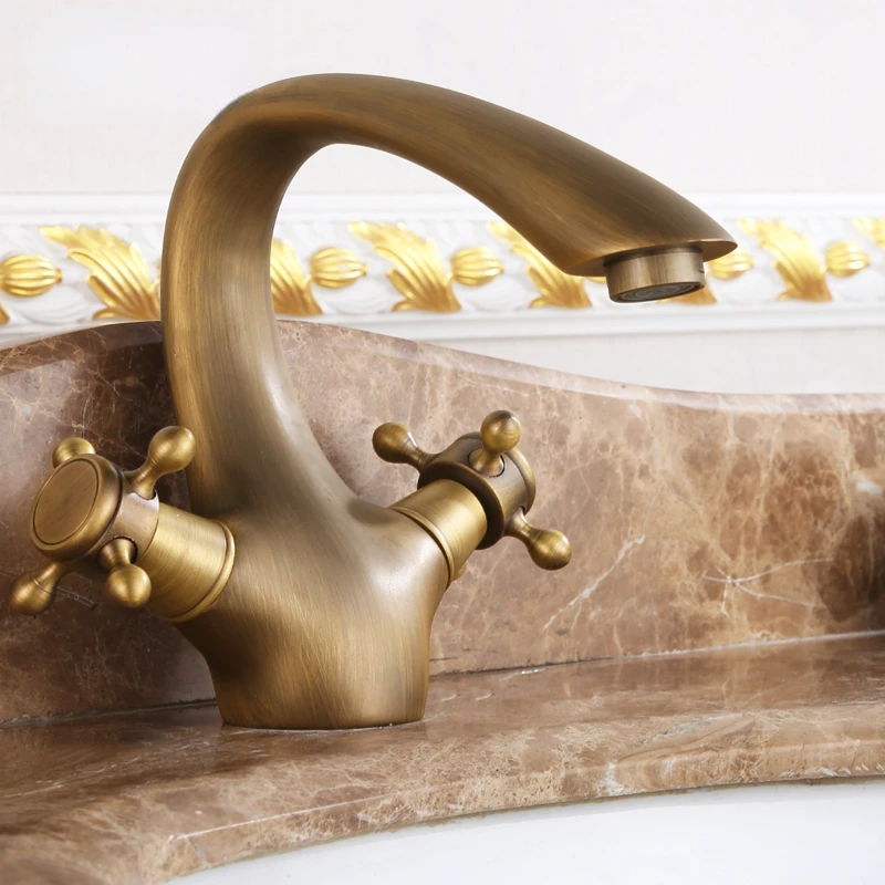 

European-Style Copper Antique Basin Table Basin Hot and Cold Water Faucet Retro Brushed Single Hole