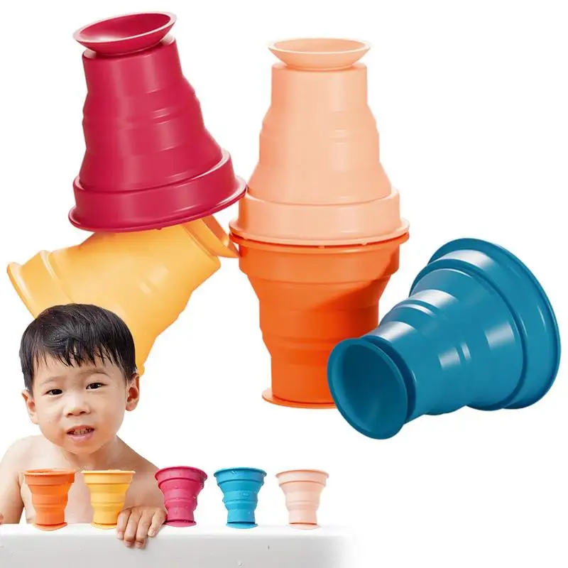 

Kids Silicone Cups Collapsible Suction Cup Stackable Drinking Mugs Kids Colorful Drinking Mug Outdoor Travel Cute Drink Mugs
