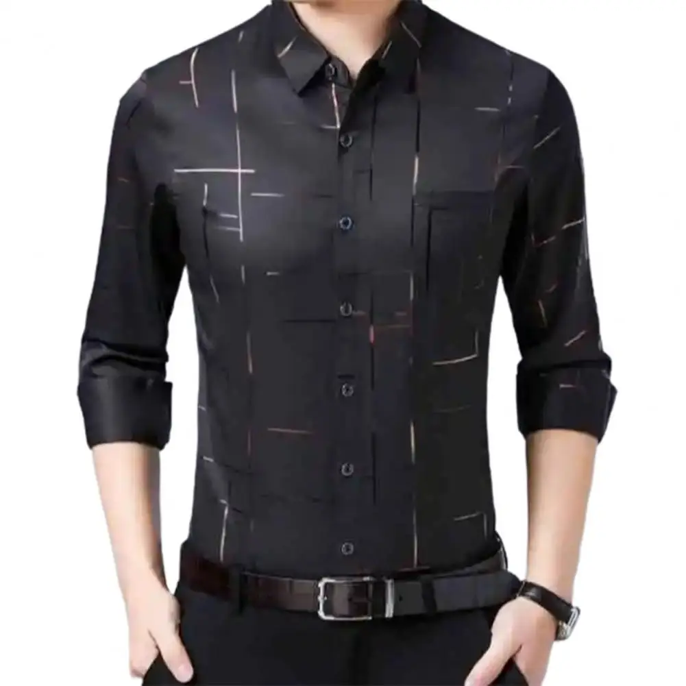 

Men Shirt Lapel Slim Fit Single-breasted Cardigan Spring Shirt for Work