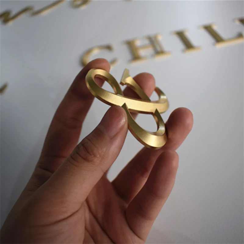 Custom Made 5mm Thick Solid Gold Color Aluminum Sign 3D Embossed Metal Letters
