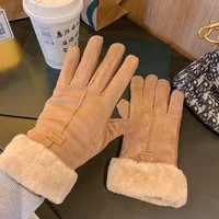 women gloves winter touchscreen 2021 female suede furry warm full finger gloves lady winter outdoor sport driving women gloves
