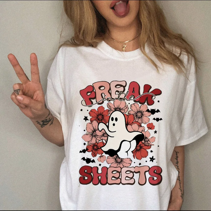 

Flowers Ghost Fall Halloween Letter Season Cute Autumn Casual T-shirts Clothes Women Female T Clothing Ladies Print Graphic Tee