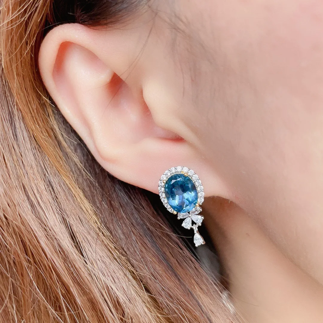 

100% Real 925 Sterling Silver SAPPHIRE Stud Earring for Women Luxury Aros Mujer Oreja Sapphire Orecchini Jewelry Earrings