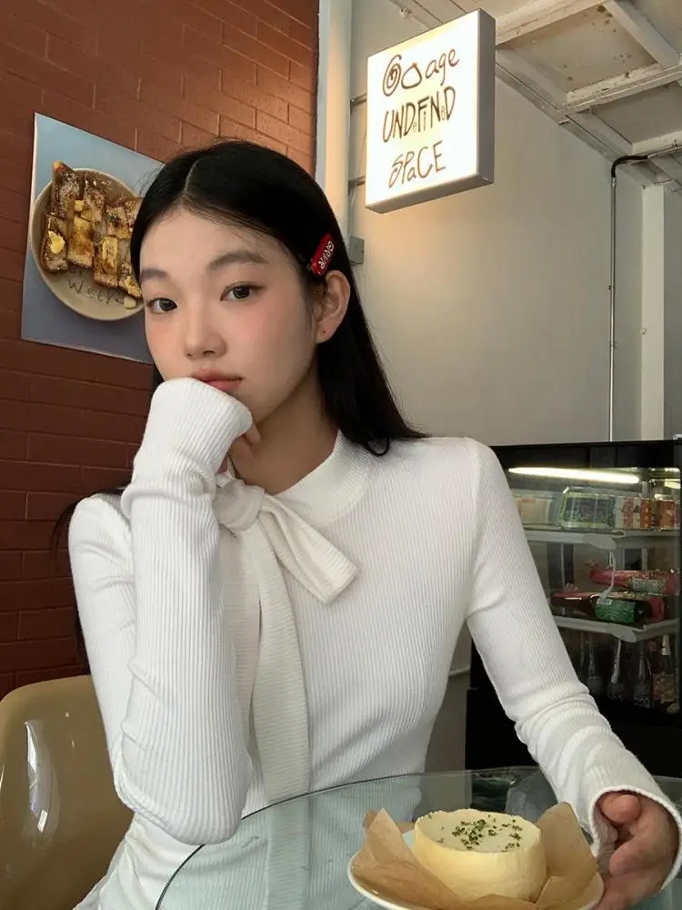 Yedinas Fairycore футболка женская с длинным рукавом на шнуровке бантом футболки одежда