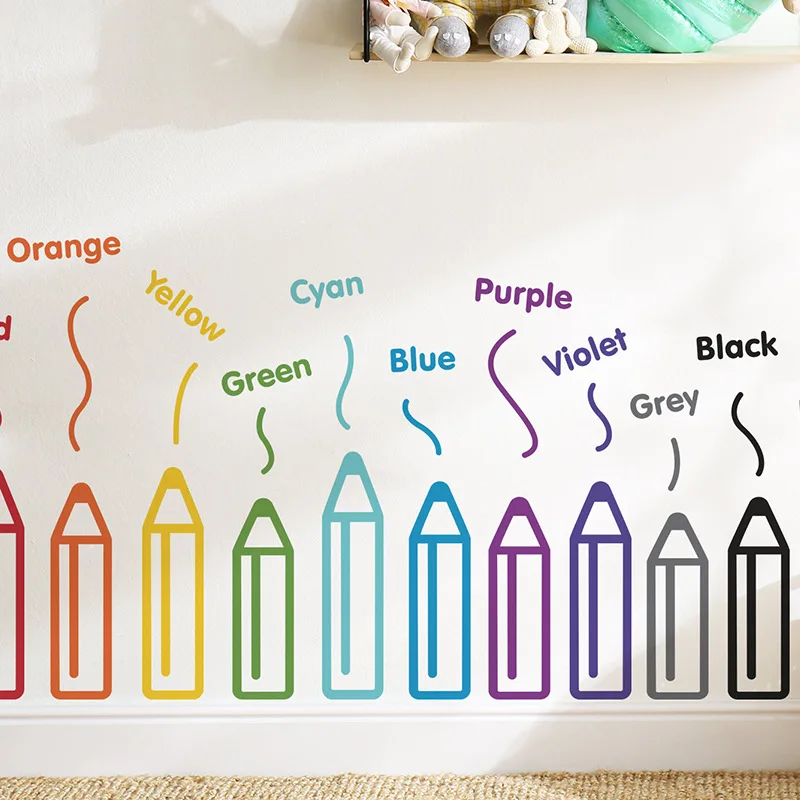 Мультяшные радужные карандаши настенные наклейки самоклеящиеся цветные для