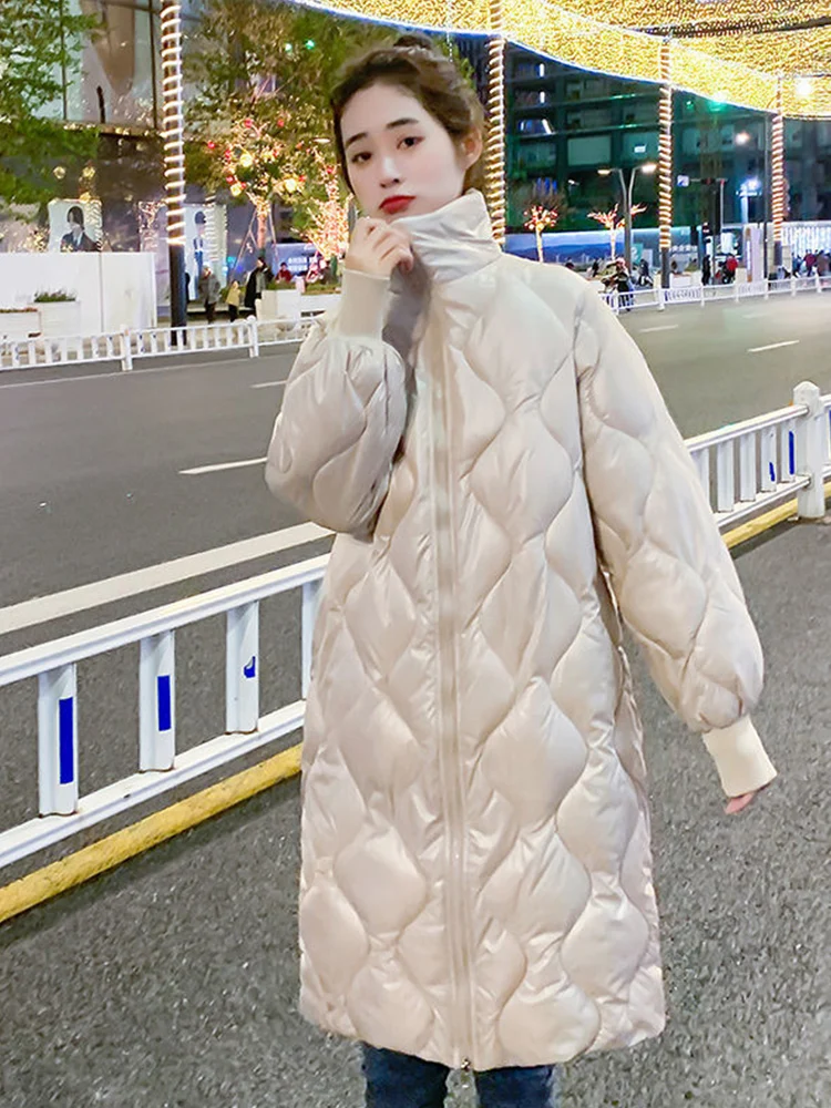 

Parka Women's long standing collar 2022 winter new Korean bright face jacket Winter parka Solid White Black Thicken Jacket